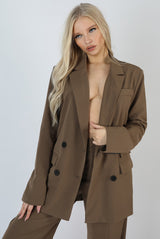 OVERSIZED LONGLINE DOUBLE BREASTED POCKET DETAIL BLAZER MUSHROOM