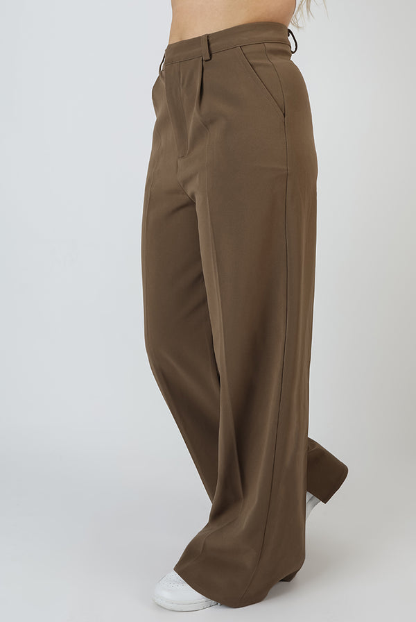 WIDE LEG SPLIT HEM TAILORED TROUSERS MUSHROOM