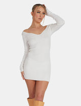 Knitted Off Shoulder Dress Ivory