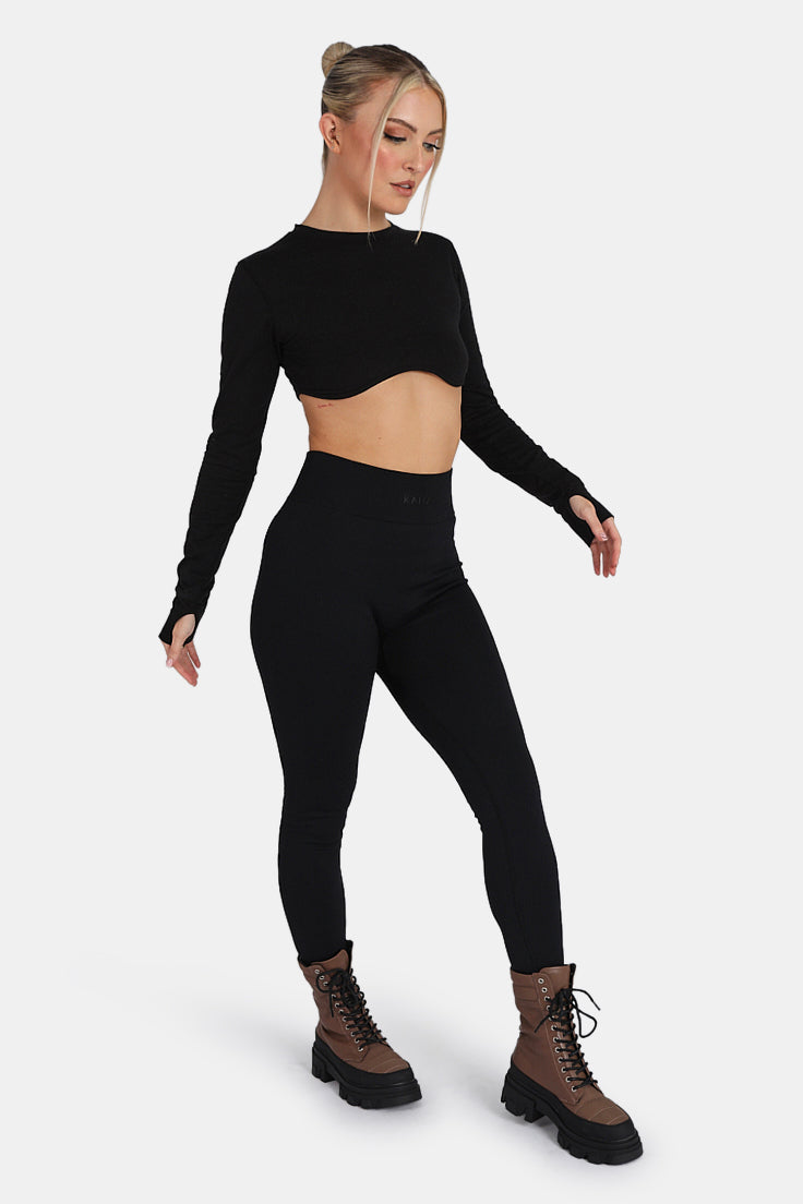 Long Sleeve Underbust Crop Top Black