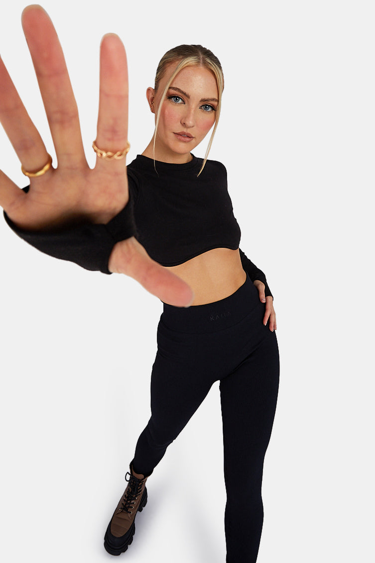 Long Sleeve Underbust Crop Top Black