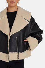 FUR LINED CROPPED AVIATOR COAT BLACK