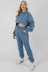 BE YOUR OWN MUSE WAVE PRINT CROPPED SWEATSHIRT BLUE