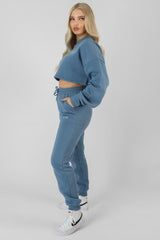 BE YOUR OWN MUSE WAVE PRINT CROPPED SWEATSHIRT BLUE