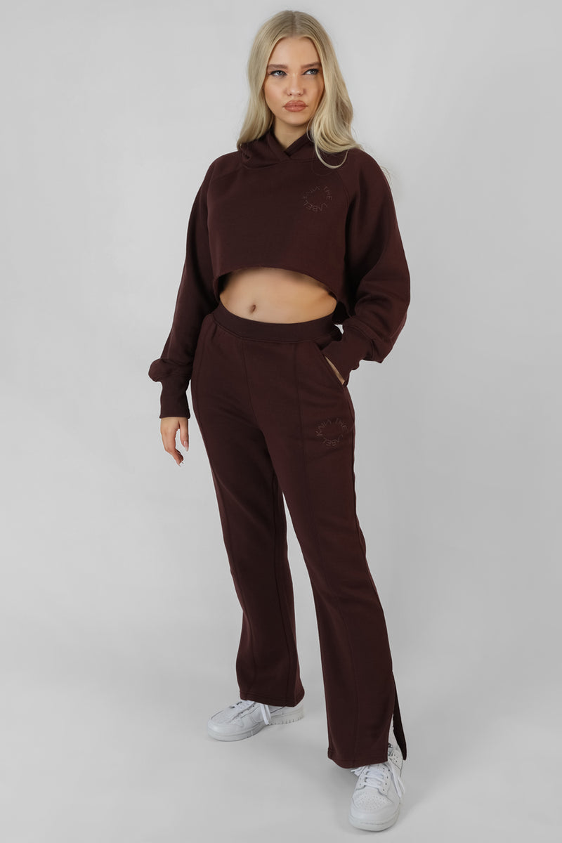KAIIA TONAL EMBROIDERED JOGGERS DARK BROWN