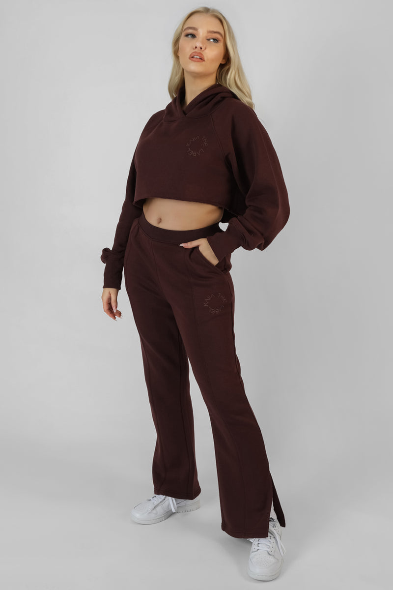 KAIIA TONAL EMBROIDERED JOGGERS DARK BROWN
