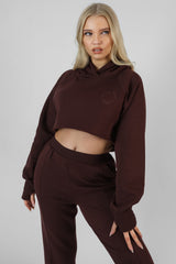 EMBROIDERED CROPPED HOODIE DARK BROWN