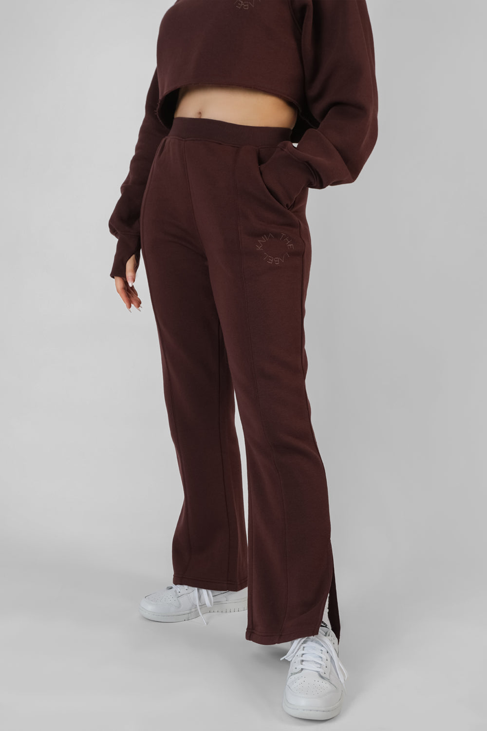 Dark brown joggers shop