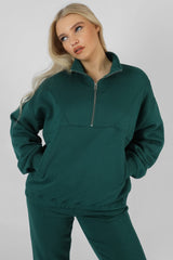 OVERSIZED HALF ZIP PULLOVER SWEATSHIRT FOREST GREEN