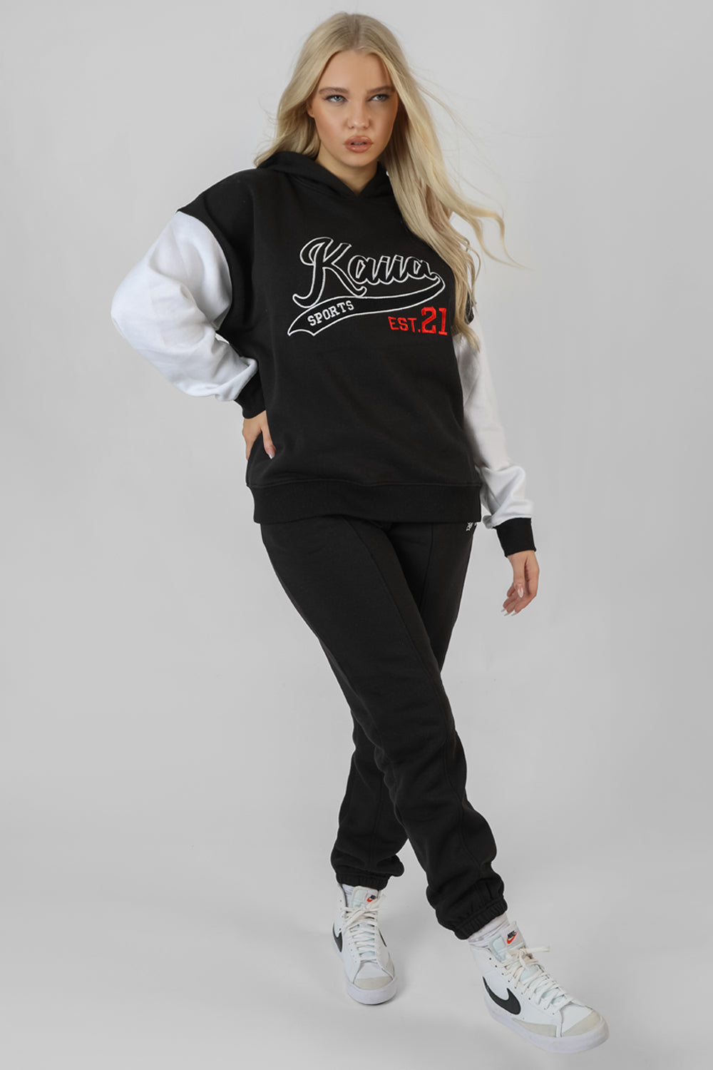 VARSITY CONTRAST SLEEVE HOODIE BLACK