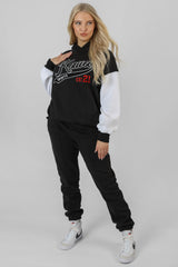 VARSITY CONTRAST SLEEVE HOODIE BLACK