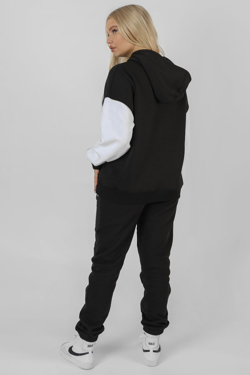 VARSITY CONTRAST SLEEVE HOODIE BLACK