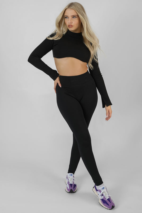 ATHLEISURE HIGH NECK UNDERBUST TOP BLACK