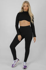 ATHLEISURE HIGH NECK UNDERBUST TOP BLACK