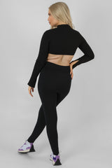 ATHLEISURE HIGH NECK UNDERBUST TOP BLACK