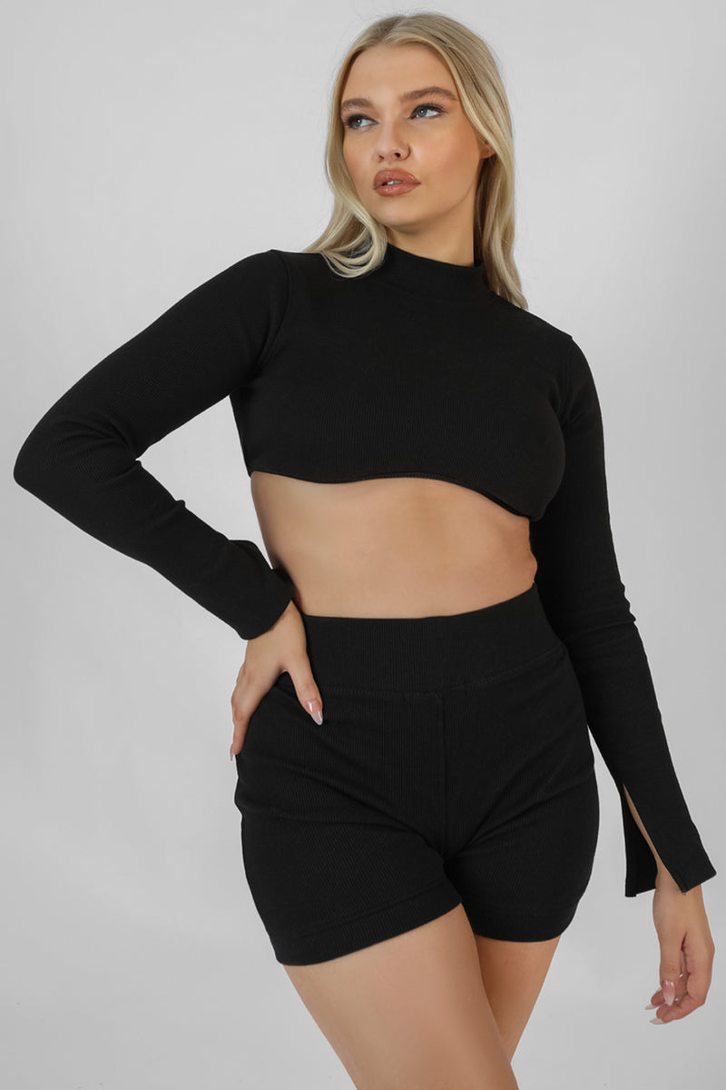 ATHLEISURE HIGH NECK UNDERBUST TOP BLACK