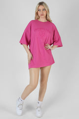 PHILADELPHIA EMBROIDERED T SHIRT DRESS MAGENTA