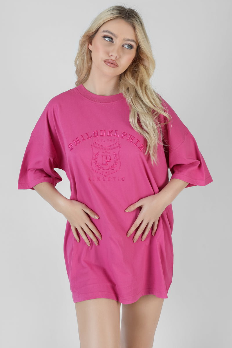 PHILADELPHIA EMBROIDERED T SHIRT DRESS MAGENTA