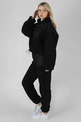 HALF ZIP CONTRAST BORG PULL OVER BLACK
