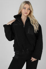 HALF ZIP CONTRAST BORG PULL OVER BLACK