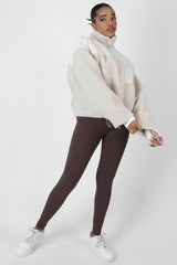HALF ZIP CONRAST BORG PULL OVER SAND