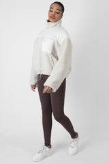 HALF ZIP CONRAST BORG PULL OVER SAND