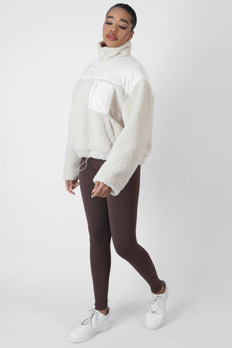 HALF ZIP CONRAST BORG PULL OVER SAND