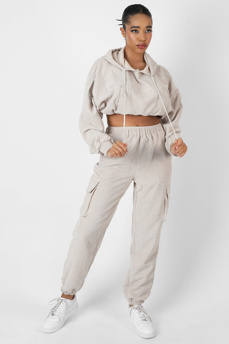 CORD POCKET DETAIL JOGGERS ECRU