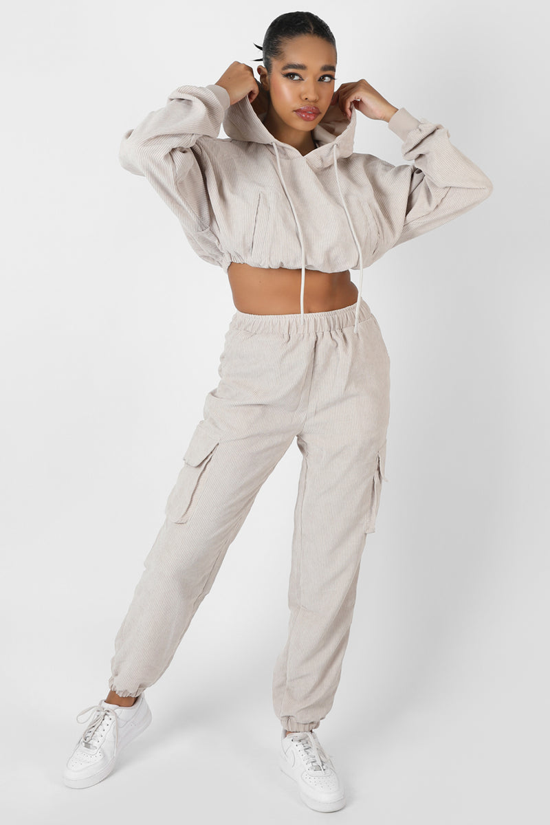 CORD POCKET DETAIL JOGGERS ECRU