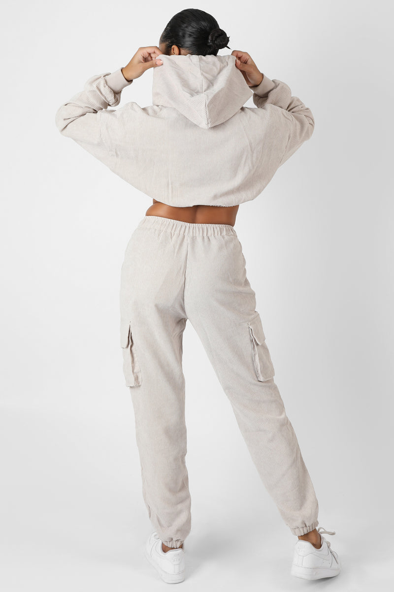 CORD POCKET DETAIL JOGGERS ECRU