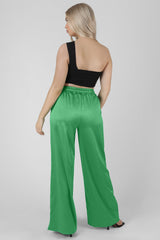 SATIN WIDE LEG TROUSERS GREEN