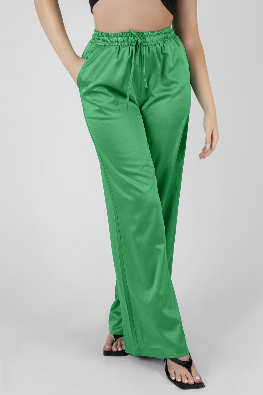 Green silk joggers deals