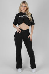 STRAPPY WAIST STRAIGHT LEG JOGGERS BLACK