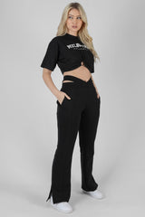 STRAPPY WAIST STRAIGHT LEG JOGGERS BLACK