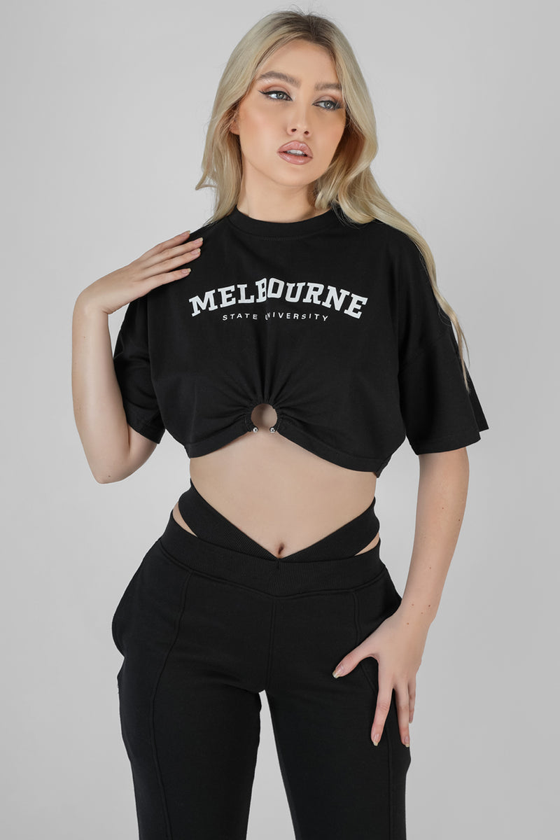 MELBOURNE BULL RING HEM CROPPED T-SHIRT BLACK