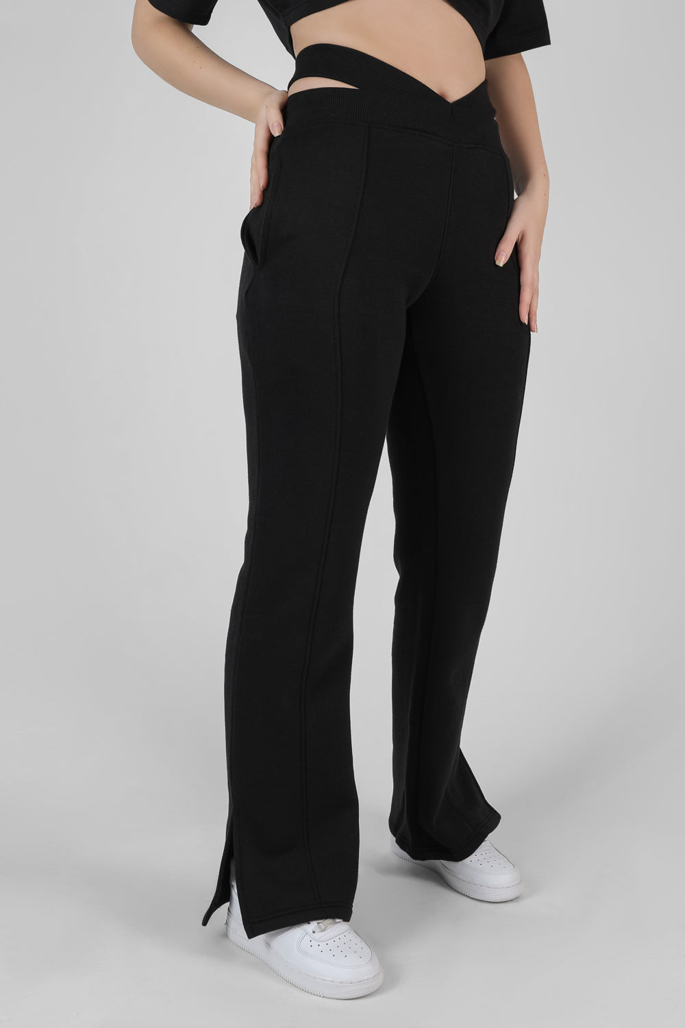 STRAPPY WAIST STRAIGHT LEG JOGGERS BLACK