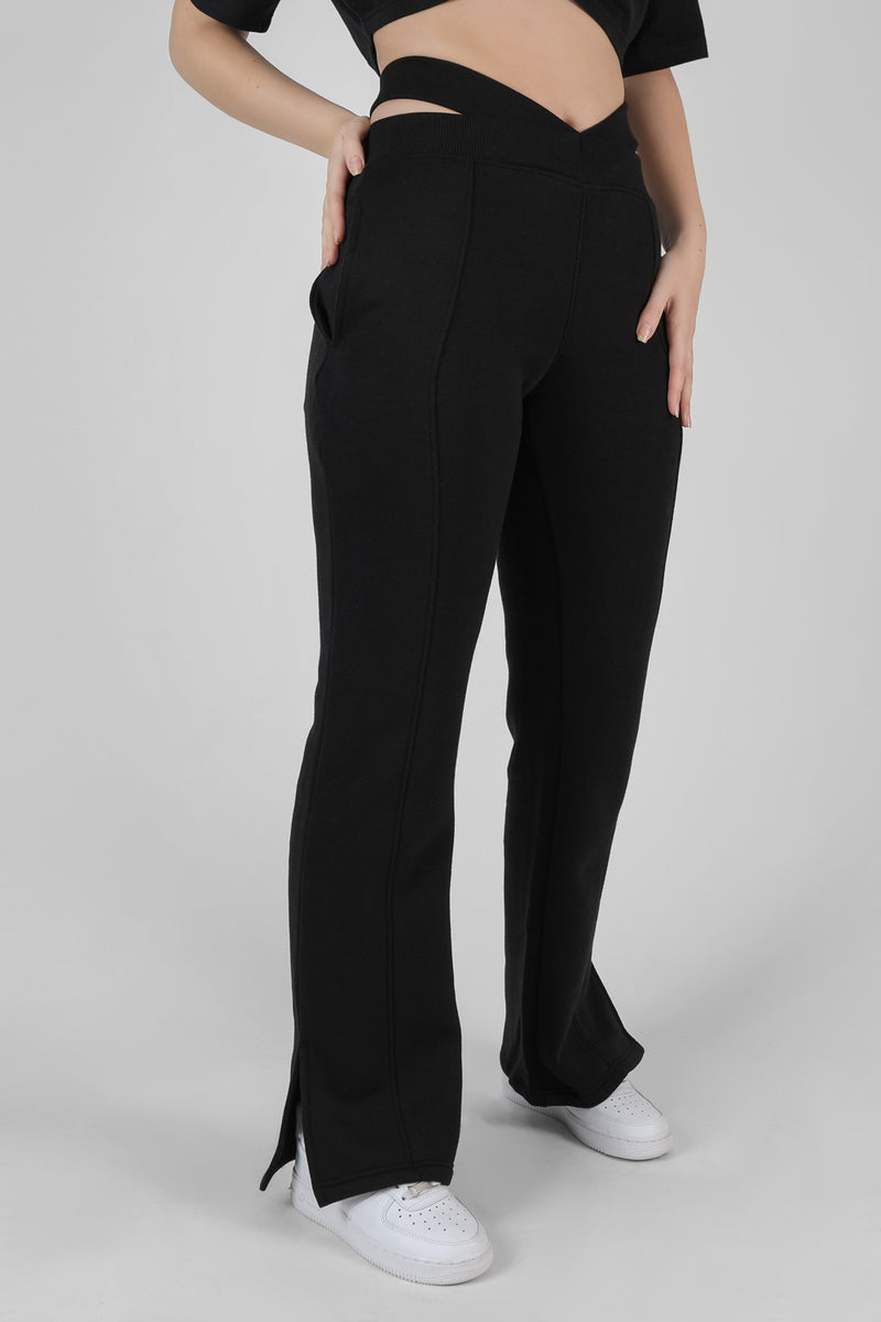 STRAPPY WAIST STRAIGHT LEG JOGGERS BLACK