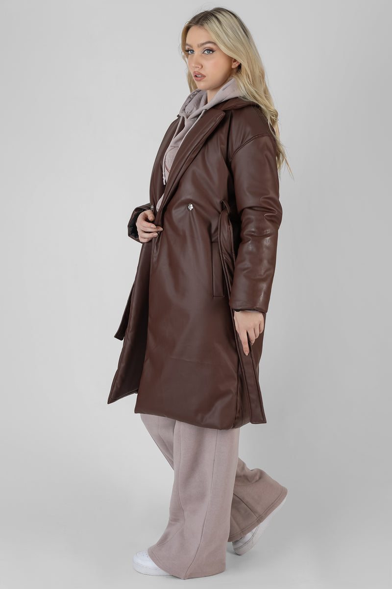 PADDED PU TRENCH CHOCOLATE