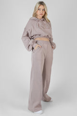 CROPPED TONAL EMBROIDERY HOODIE ASH