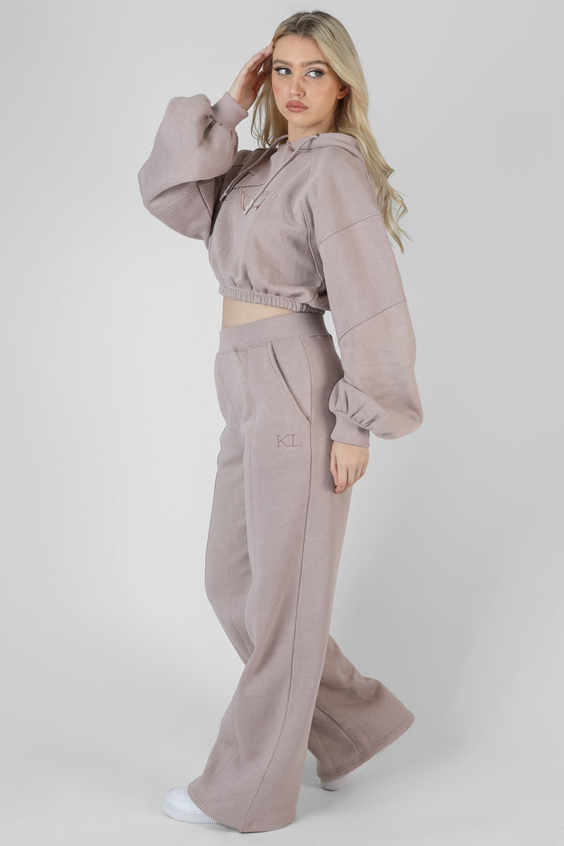 CROPPED TONAL EMBROIDERY HOODIE ASH