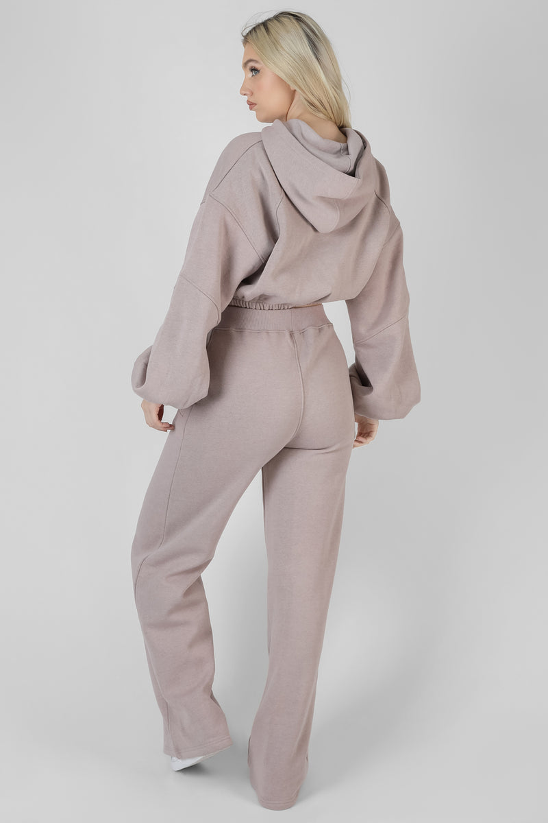 CROPPED TONAL EMBROIDERY HOODIE ASH