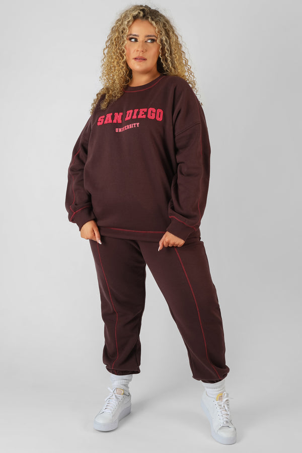 CURVE CONTRAST STITCH 90'S JOGGERS AUBERGINE