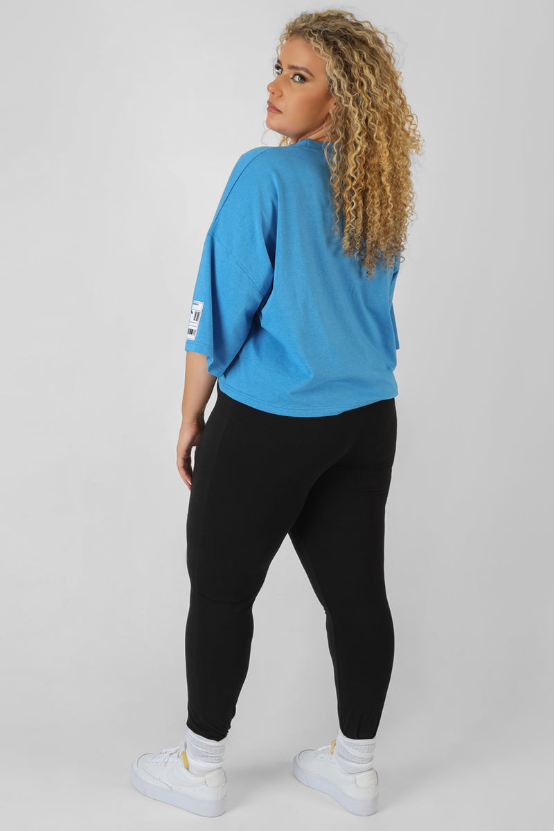 CURVE OVERSIZED BOXY CROPPED PATCH T-SHIRT BLUE