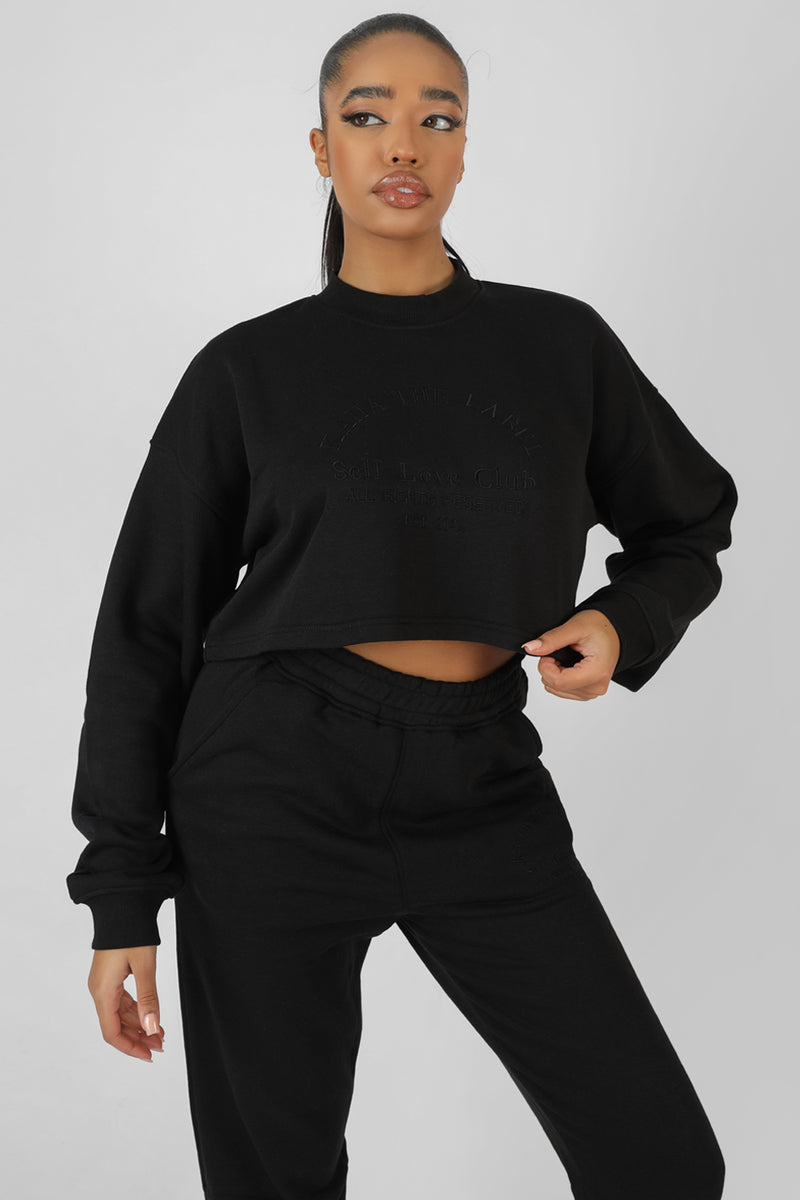 SELF LOVE CLUB CROPPED SWEATSHIRT BLACK