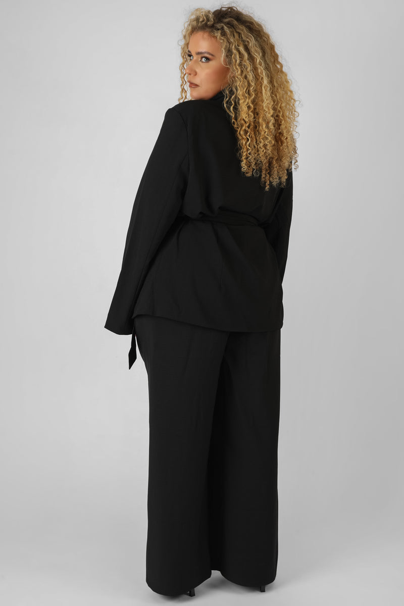 CURVE PREMIUM TIE WAIST WIDE LEG TROUSERS BLACK