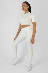 ATHLEISURE UNDERBUST RIBBED FITTED CROPPED T-SHIRT WHITE