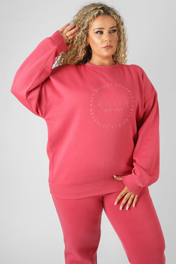 CURVE TONAL EMBROIDERY SWEATSHIRT CORAL