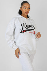 VARSITY EMBROIDERY OVERSIZED HOODIE OATMEAL MARL