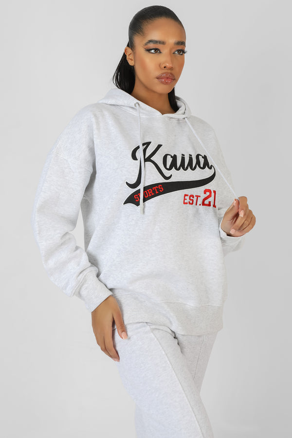 VARSITY EMBROIDERY OVERSIZED HOODIE OATMEAL MARL