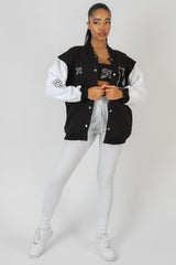 CONTRAST SLEEVE VARSITY JACKET BLACK